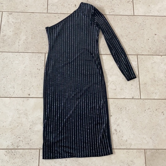 Topshop Glitter Stripe Velvet One-Sleeve Dress - Picture 5 of 6